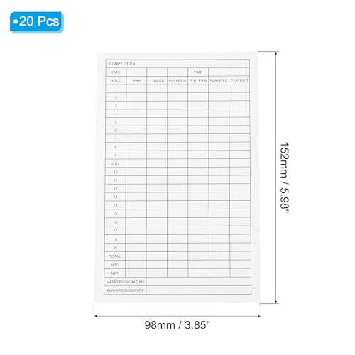 Golf Scorevel, 20 vellen 16x10cm Golf Scorecard Record Scorecard voor Tracking Score Record Tools, Outdoor Golf Club Accessoires, Wit