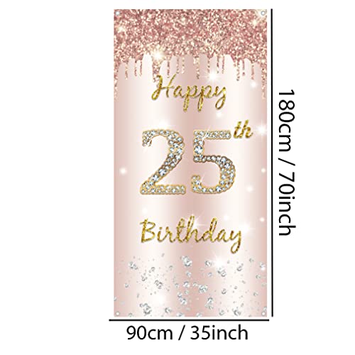 25e verjaardag vrouw decoratie, rozengouden deur decoratie, stof sign deur hangen poster, 25e verjaardag achtergrond Banner Party welkom ondertekenen