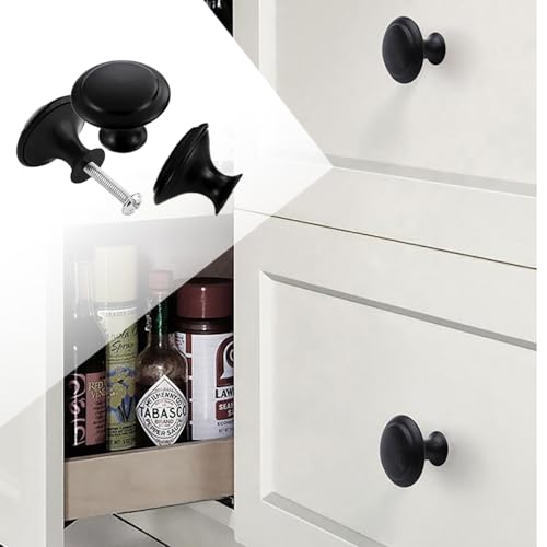 25 Stuk Ronde Kast Knobs Pulls, Roestvrij stalen Zwarte Deur Knobs Kast Knob Mushroom Lade Knobs met bevestiging Schroeven voor meubelkasten Badkamer (30mm) 5