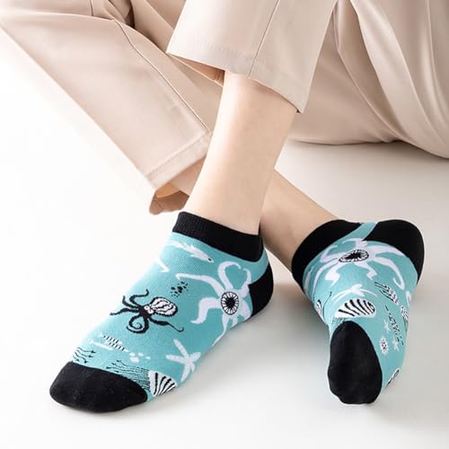 Vrouwensokken Katoen 7 Paren Weekly Grappige Sokken met Zee Dierenpatroon Comfortabele Katoenen Sokken voor Vrouwen, Maat 39-42, Multiverpakking, Kleurrijk, 39-42 EU, kleurrijk 4