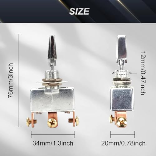 Heavy Duty Toggle Switch, DC 12V, 50A, Self-locking Aan/Uit Switch, 3 niveaus, SPDT Rocker Switch met Rubber Cover, Pack van 2 5