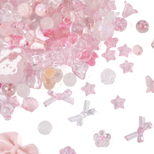 100g Diverse acryl kralen roze hart Bow Bear bloem lose kralen leuke ronde ambachtelijke kralen Bulk voor armband ketting sieraden maken