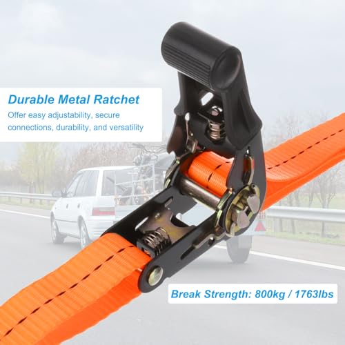 Bootaanhanger Spiegel Lashing Straps 1"x5', 1750lbs Breaking Strength Ratchet verstelbare riemen met S Hook voor Marine Trailing Boot varen, Oranje 4