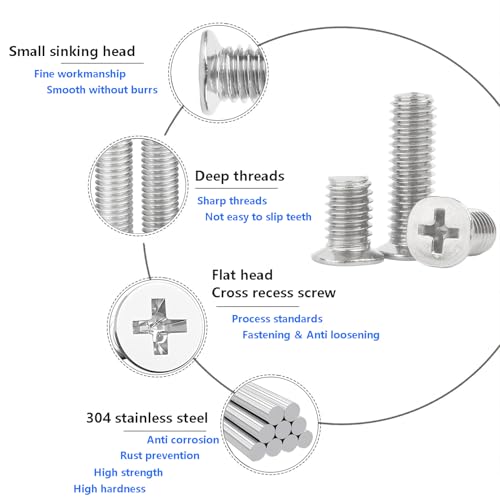 M4 x 8mm Roestvrij staal Countersunk Schroeven, Cross Head Machine Schroeven, Full Threaded Fixing Schroeven, voor machines, meubels, hout, 20st 3