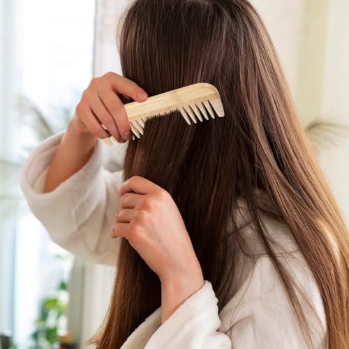 2 st. Wide Tanded Houten Comb, Anti-Static Bamboe Comb, Houten Comb voor krullen, Handgemaakte Houten Combs, Natuurlijke Bamboe Comb Geschikt voor Vrouwen 4