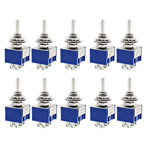 Set van 10 DPDT mini-schakelschakelaars 2-gangs ON-ON AC 6A/125V 6-polige (blauw)