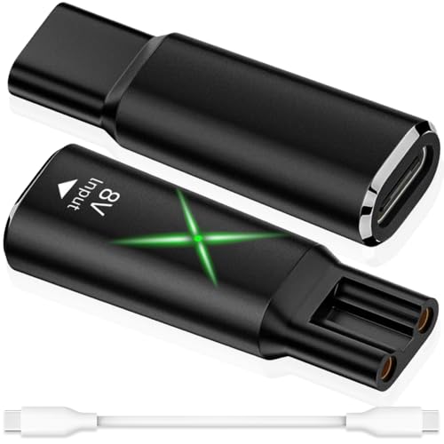 8V Type-C Shaver Charger Adapter Converter voor Philips 7000 5000 3000 Series OneBlade QP2530 Q2630 HQ850, USB-C Shaver Charger Converter met LED Light (2 Pack, Black)