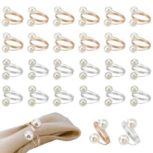 Servetringen, set van 40 stuks, 2 kleuren, kralen, servettenhouders met ronde metalen veer, serviesaccessoires voor bruiloft, verjaardag, familiebijijenkomsten, tafeldecoratie