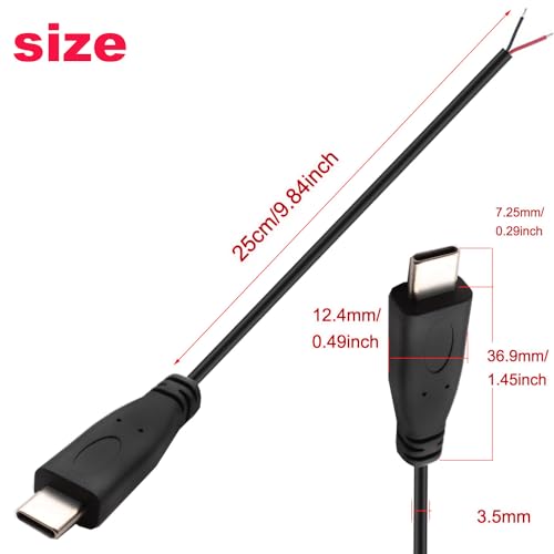 Pak van 15 USB C Plug Kabel USB C Plug Soldering 22 AWG 5V 3A 2-Wire USB C Extension Kabel voor Arduino LED Strips