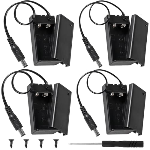 9V Batterijhouder met 5.5 x 2.1mm DC Plug Wire, 9V Batterijkast met aan/uitschakelaar (verpakking van 4)