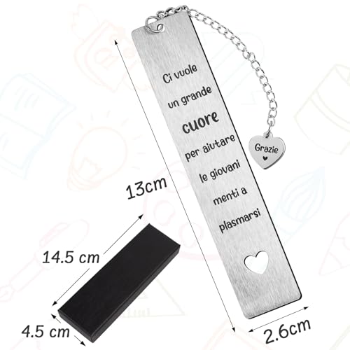 Italiaanse bladwijzer Metal Grazie Hart Gifts Einde schooljaar Kerstmis voor leraar, leraar, leraar, leraar, leraar