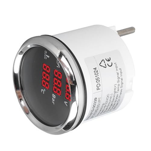 52mm Spanning Oliedruk Water Temperatuurmeter Rood Achterlicht Waterdichte Digitale Meter Jacht RV 9-32VDC (Zwarte wijzerplaat zilveren bezel)