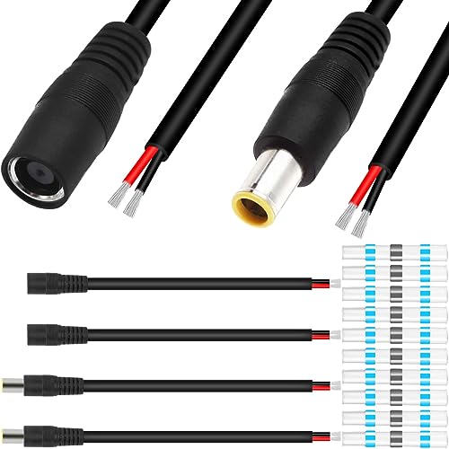 DC7909 Power Pigtails Cable, 12V DC 8mm Plug om Wire Open End Voeding Reparatie Vervanging Barrel Connector Cord, 16AWG DC 7.9x5.5mm voor Solar Cell Laptop Camera, 4st