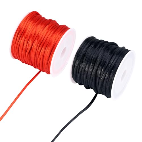 21,86 Yards 2mm Nylon Satin Cord Rat staart String rode zwarte kralen Trim Cord Roll voor het breien DIY Naaien Vrouwen Chinese knopen ketting vriendschap armband Macrame Craft