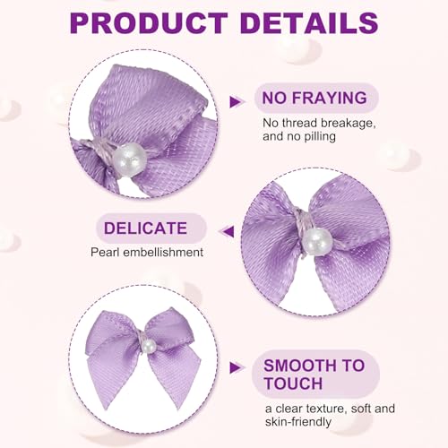 30 stuks Mini Ribbon Bows, Bloem Parel Naaien Appliques Decoratie voor DIY ambachten, Bruiloft, Kerstmis, Scrapbooking (Paars, 0,08 x 0,09 inch) 3