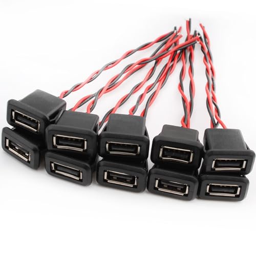Verpakking van 10 USB-A socket 2-draads flush-mounted type A socket, USB-A socket voor paneelmontage 3A snellader type A socket met klik groef gesp