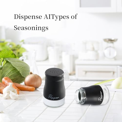 2 stuks roestvrij staal Zout Pepper Shaker Sets, Navulbare zout- en peperpotten, 120ml met helder glas bodemzout Pepper Shaker Cruet Sets voor Keuken, Barbecue, Restaurant, Camping(Zwart & White) 4