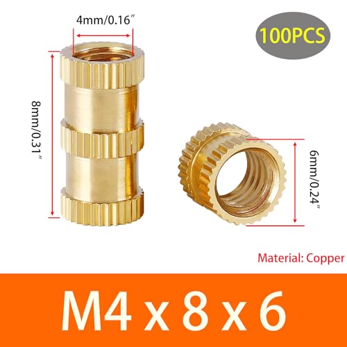 Verpakking van 100 draad Noten Gekartelde draad Noten Messing Noten Vrouwelijke draad voor Plastic Delen 3D Printers M4 x 8mm x 6mm