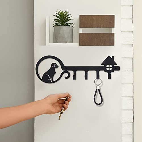 Muurmontage Sleutelhaken 4 haken duurzame hond thuis decoratieve sleutelhouder voor wand deur kamer keuken zwart 4