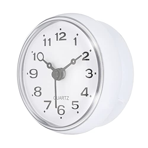 Waterdichte badkamer klok, Mini ronde muur klok met Zuigbeker voor douche Keuken Home Decoratie, Wit