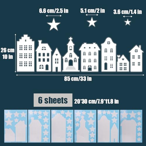 6 Vellen Groot formaat Kerststerren Stickers Herbruikbare Xmas Building Window Clings PVC Static Zelfklevende Sticker voor Kerstmis Winter Decoraties Party Ornamenten