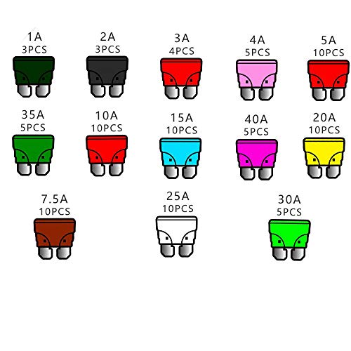 90 stuks auto-fuses, platte bussen, 19 mm, kleine auto-fuses, auto-fuses, 1A, 2A, 3A, 4A, 5A, 7.5A, 10A, 15A, 20A, 25A, 30A, 35A, 40A
