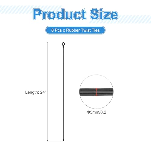 Rubber Gedraaide riemen, 61 cm Siliconen Herbruikbare Twist Bands, Robuust Buigbaar voor Bundelen, 8 stuks, Zwart