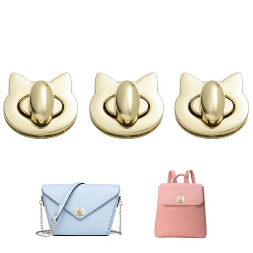 Snap sluitingen, 3 stuks Kattenkop Vorm Clip en sluitingen voor mode-en veelzijdige tas, Legering Twist Lock Bag, Ambacht Accessoires, Tassen - Goud
