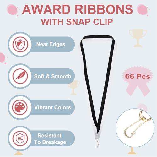 Award Neck Ribbons met Click Clips, 66 stuks Polyester Medal Lanyards Blank Award Ribbon voor Competition Performance Sport Party Black/White 3