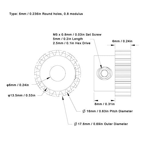20 Tanden Pinion (6mm Ronde Gat Modulus 0.8) Industriële Robot Onderdelen 5
