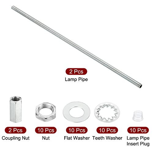 M10 schroefdraad 16.54 inch lampenbuisset met sluitmoeren ringen, bevestigingen assortiment hardware voor kroonluchter plafond DIY licht, zink coating 3