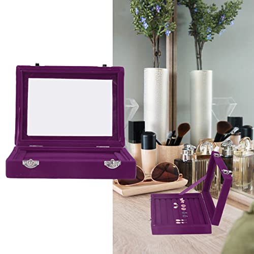 Ring Box sieraden opslag fluweel Display sieraden lade met 7 afdelingen en deksel, sieraden doos Display Case Organisator met helder glazen deksel voor ringen, oorbellen en Manchetknopen(Purple) 5