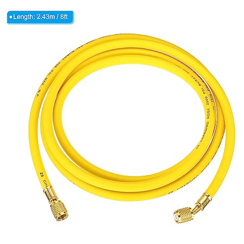 1/4 SAE Koelslang, 8 voet, 500 PSI 2500 PSI Meervoudige drukmeterslang met AC-adapter voor airconditioning, HVAC-koeling, geel