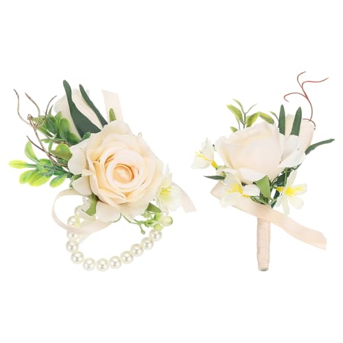 Artificial Flower Pols Corsage en Boutonnieres Set, 1 Set voor mannen Vrouwen Bruidegom Bruiloft Ceremonie Verjaardag Diner Party Graduation Decor Kerstmis, Licht