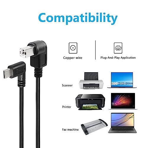 2 stuks Rechtse hoek USB-C Printer Kabels, 11.8 Inch USB B naar USB-C Plug voor Printer, MIDI Controller Scanner