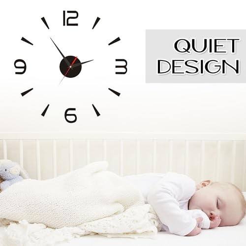DIY Wandklok, 40cm Zwarte Europese klok Kleine stille Frameloze Wandklok, Eenvoudige creatieve Acryl 3D Wandklok voor Slaapkamer Studie 4