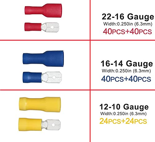 208 stuks Kabelconnectoren, Crimp Terminal Kit, Elektrische Connectoren, Man en vrouw, Geïsoleerde Elektrische Lugs, Crimp, Rood, Geel, Blauw