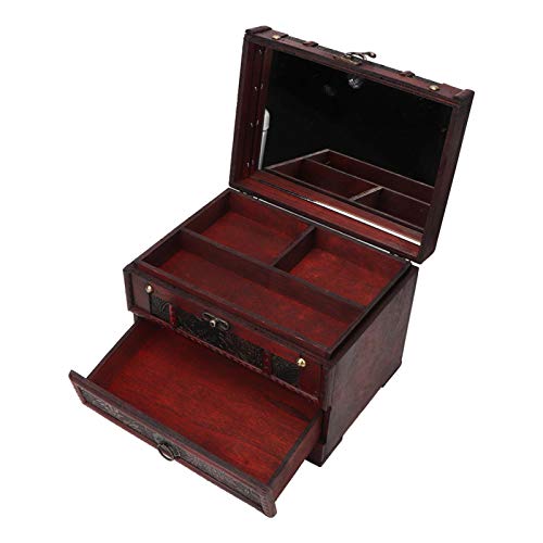 Jeanoko Houten Vintage sieraden doos met appartementen sieraden houder ketting oorbellen opbergdoos Organisator met spiegel