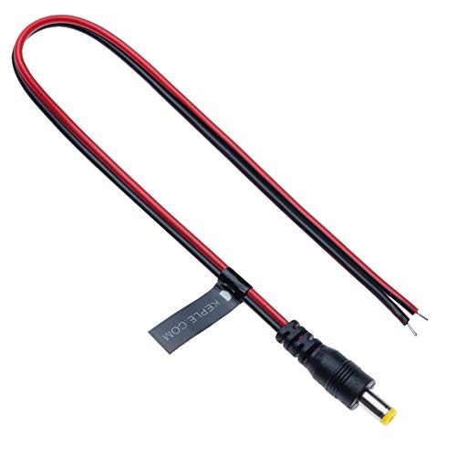 DC-uitbreiding Kabel Man 2.5mm/5.5mm naar Bare End Jack Pigtails Plug Connector Draad Compatibel met CCTV beveiligingscamera, IP-camera, DVR Standalone, LED Strip, Surveillance, Monitors 0.3m