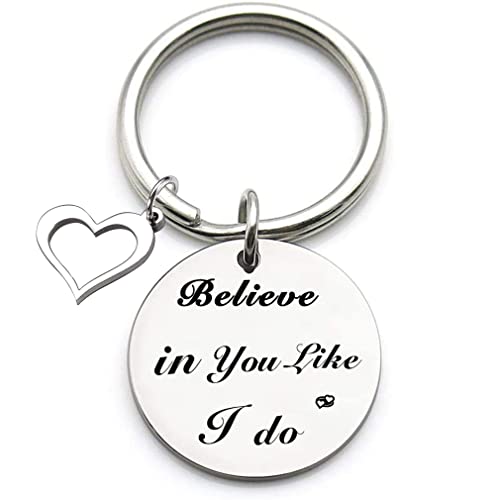 Inspirerend roestvrij staal Stimulering Sleutelhanger voor meisjes / vrouwen, Geloof in je zoals ik doe, Afstuderen, Verjaardag Gift, Nieuwjaar Gift, Silver, M, siliver