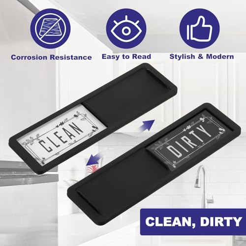 Vaatwasmachine Magneet Clean Dirty Sign, 7x2 inch Clean & Dirty Vaatwasser Indicator Slider zwart acryl Magneetteken Eenvoudig te lezen Keuken Accessoire, zwart-wit 3
