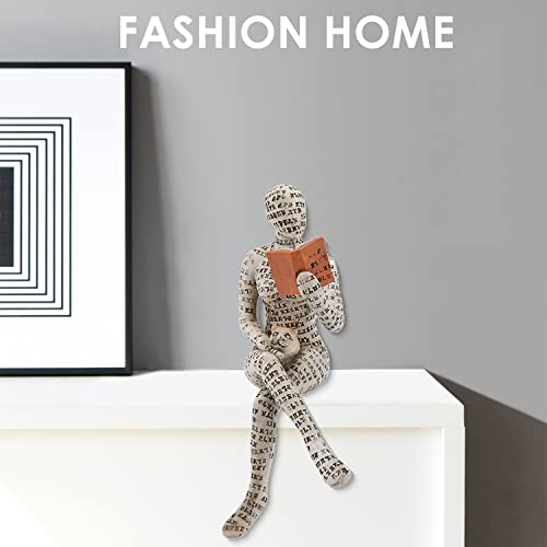 Het lezen van vrouw Figurine, figuur beeldhouwkunst, gesneden hand geschilderd figuur, eenvoudige figuur ornament Gepersonaliseerde bureaublad decoratieve ambachten, boekshelf ornamenten voor thuis (B) 4