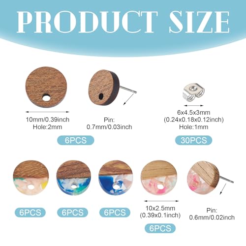 30 st. Hars Houten Oorbellen Posts 10mm Platte Ronde Houten Oorbellen Oorbellen Pin met oormoeren voor Dangle oorbellen sieraden maken 3