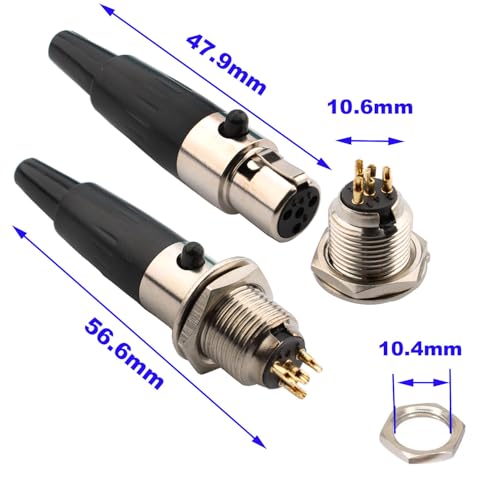 Set van 2 mini 4-pins XLR-connectoren, stekkers en stopcontacten, microfoonkabelplug, microfoon audioaansluiting, soldeeraansluiting, XLR-doorstroomaansluiting