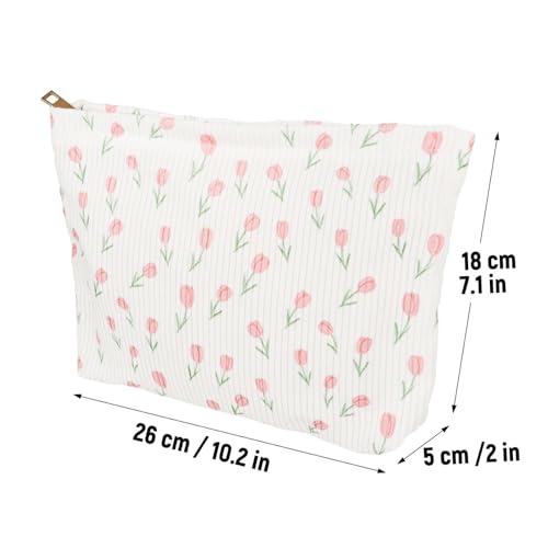 Cosmetic Bag Toiltry Bag Makeup Bag - Cosmetic Bag met bloemen patronen - Toiletartikelen Bag Dames met rits - Kleine cadeautjes voor vrouwen en meisjes, wit met tulpen, modern