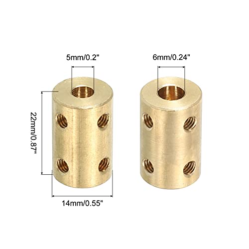 Shaft Koppeling Socket L22 x D14 5mm tot 6mm Bore Stijve Koppeling Messing Shaft Joint met Schroevendraaier voor 3D Printer Gold 2 stuks