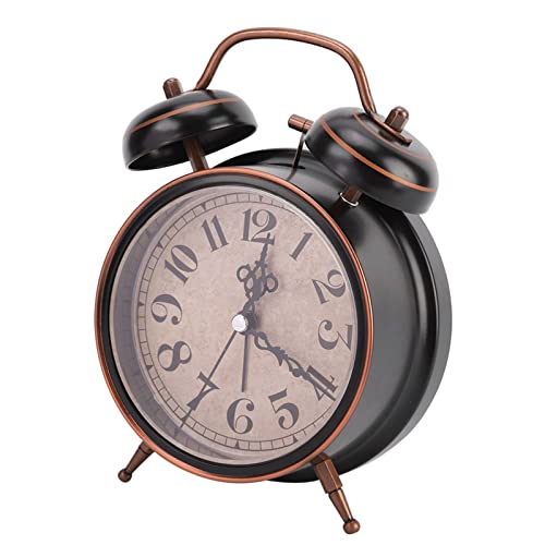 Wind Up Alarm klok zonder batterijen, Klok met Nacht Licht Dubbele Dubbele Bel voor thuisgebruik 4 Inch Retro Alarm Desktop (4cm zwart) 3