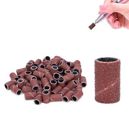 100Stuks Schuurriemen voor Nagelborstel,Nail Drill Bits met schuurriemen Set,Manicure Drill Bit Set Grit Nail Grinder Tape Professional Drill Pedicure Tool Manicure Polishing(HQ-06 Brown 240#)