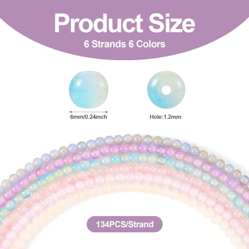 6 Strands 6mm ronde glazen kralen Pastel Crystal Glas Losse Ball Kralen Ambacht Kralen Bulk voor vriendschap armband ketting oorbellen sieraden maken 3