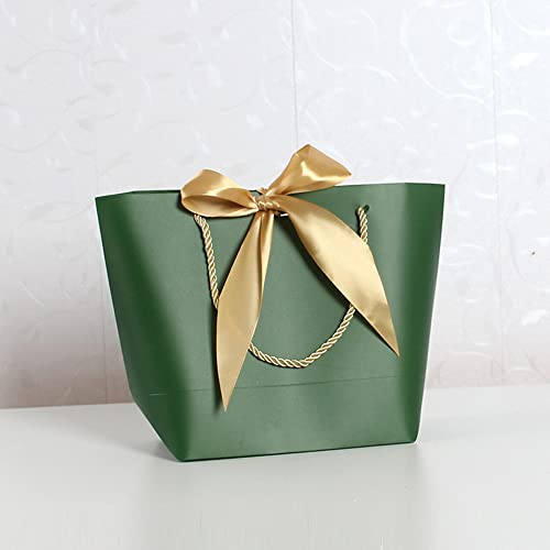 Verpakking van 4 papieren zakjes Cadeautassen met linten, 37 x 25 x 26 x 11 cm, Cadeautassen met handvatten voor het inpakken van geschenken voor verjaardag, bruiloft, feest, kerstmis, Thanksgiving, Donkergroen